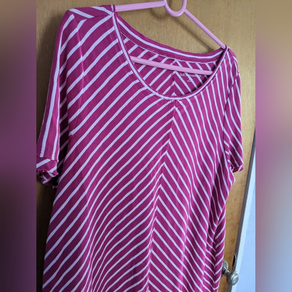 Soft Surrounding Pima Cotton Pink White Horizontal Stripe Blouse Size XL